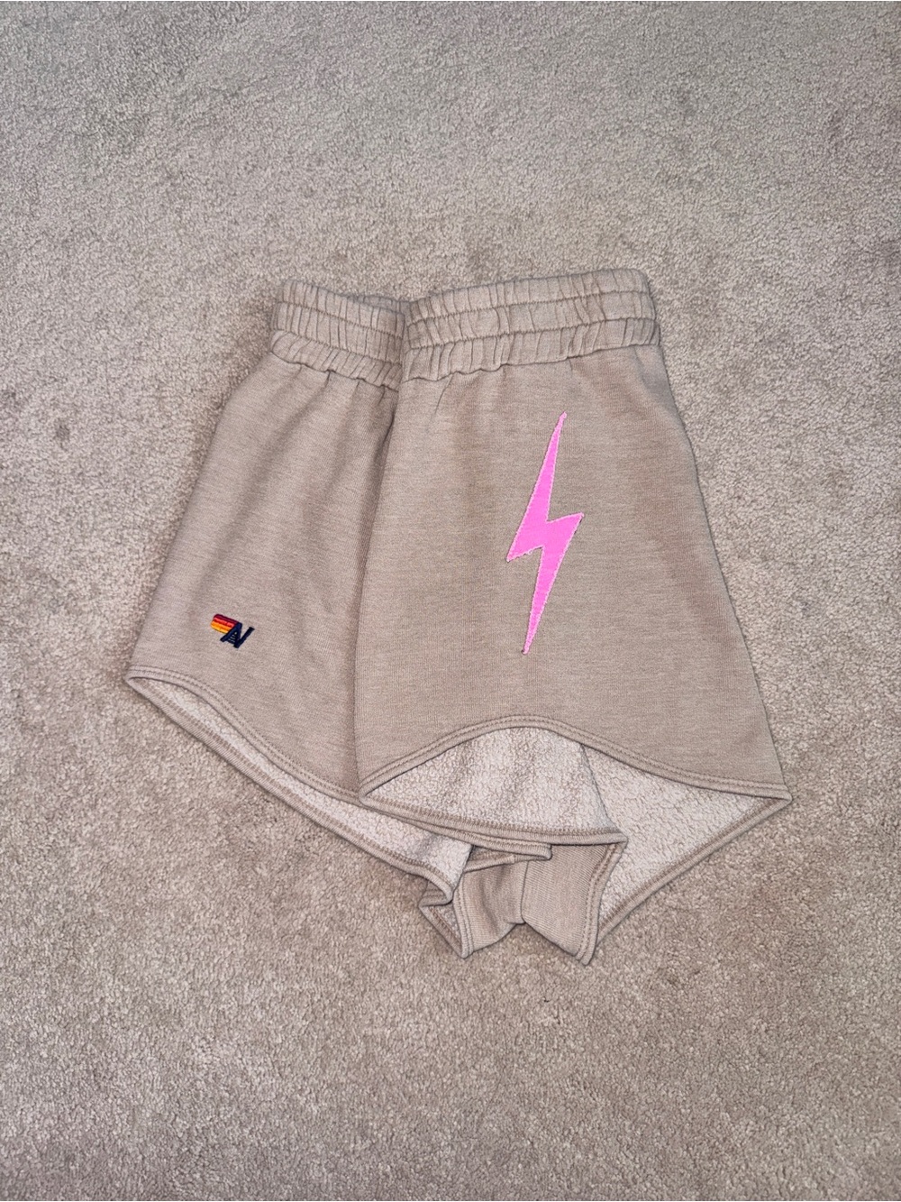 Aviator Nation Beige Terry Shorts with Rainbow Logo - Picture 3 of 8